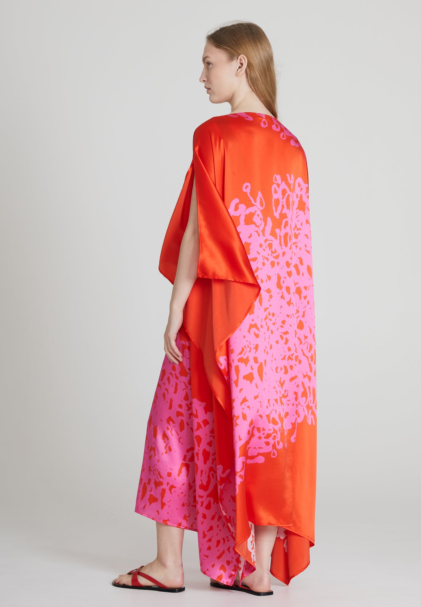 Majestic Silk Dress Kaftan - Fiery Red & Pink