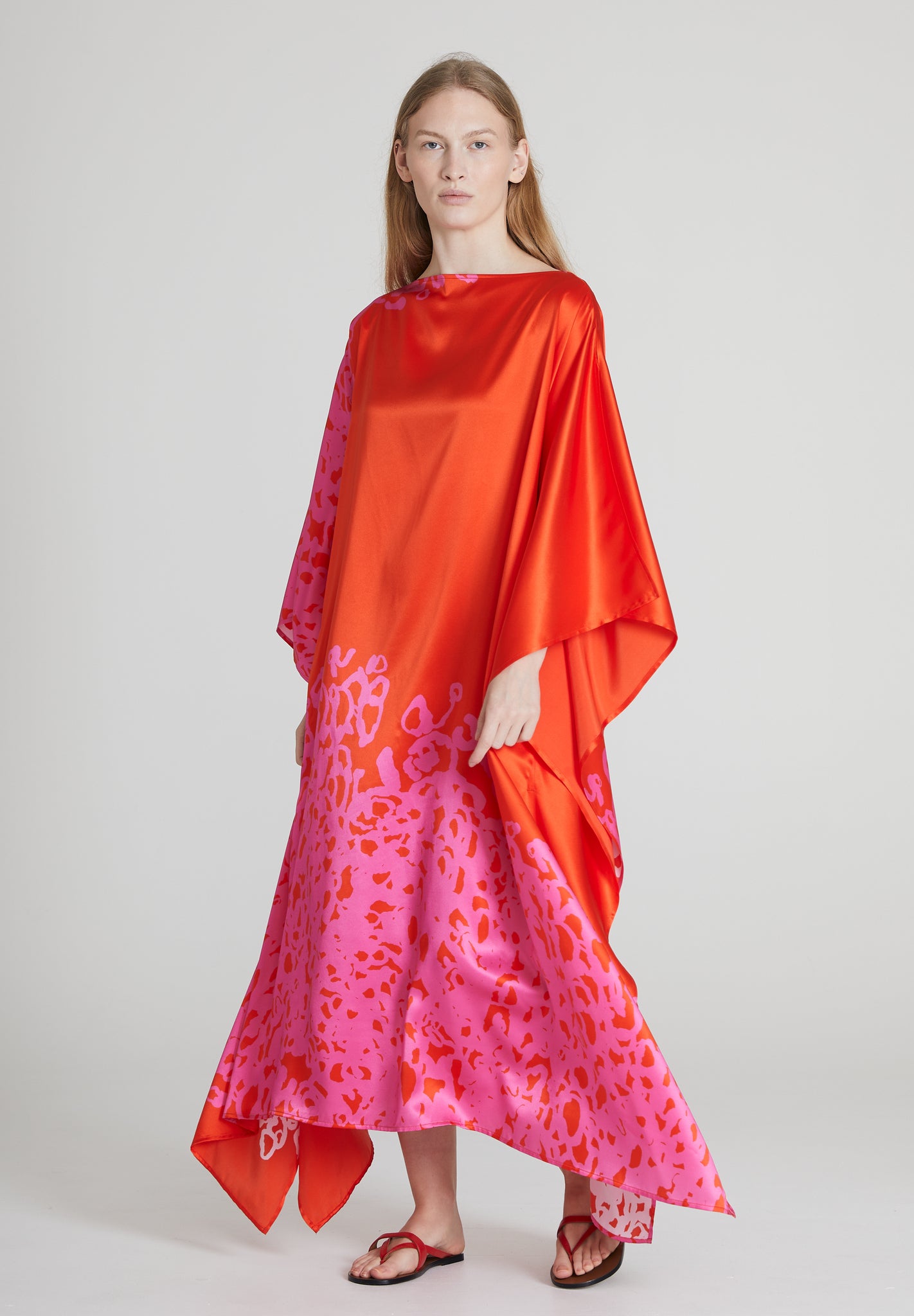 Majestic Silk Dress Kaftan - Fiery Red & Pink
