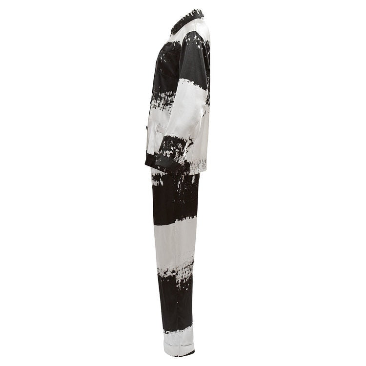 All Day Silk Set -  Monochrome Stripe