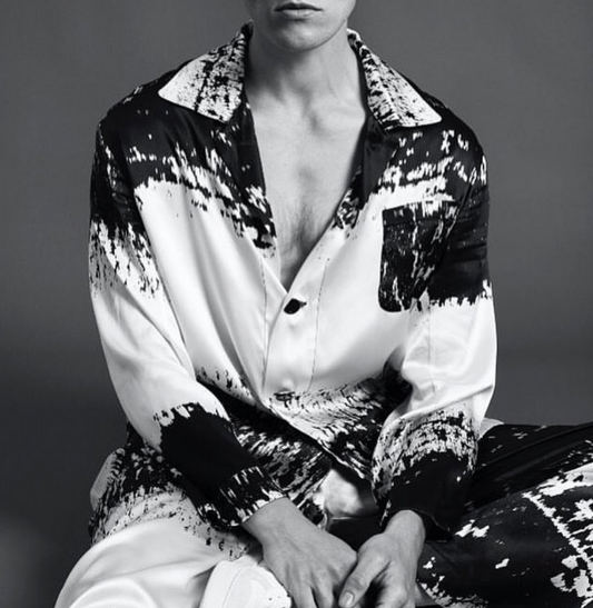 Monochrome Stripe Sidenpyjamas Herr