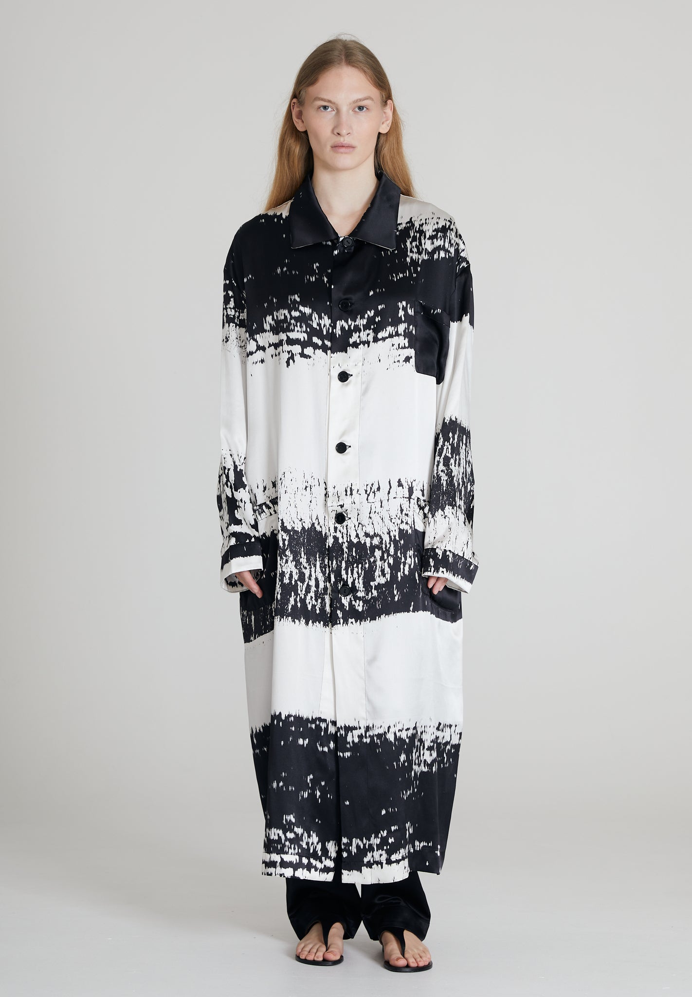 Monochrome Stripe silk robe Women