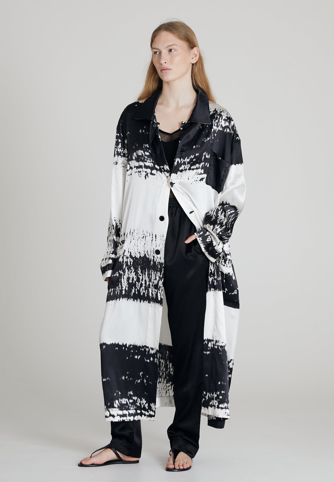 Monochrome Stripe silk robe Women