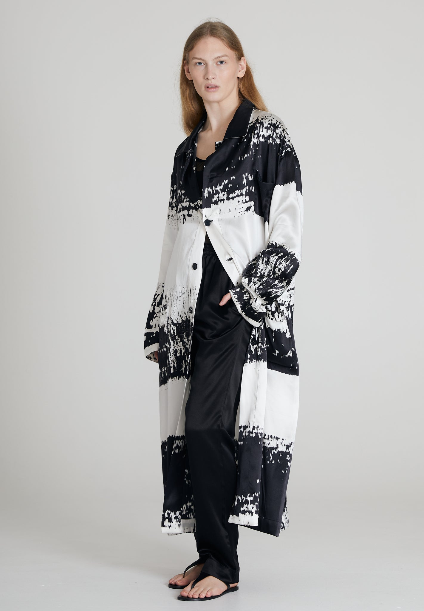 Monochrome Stripe silk robe Women