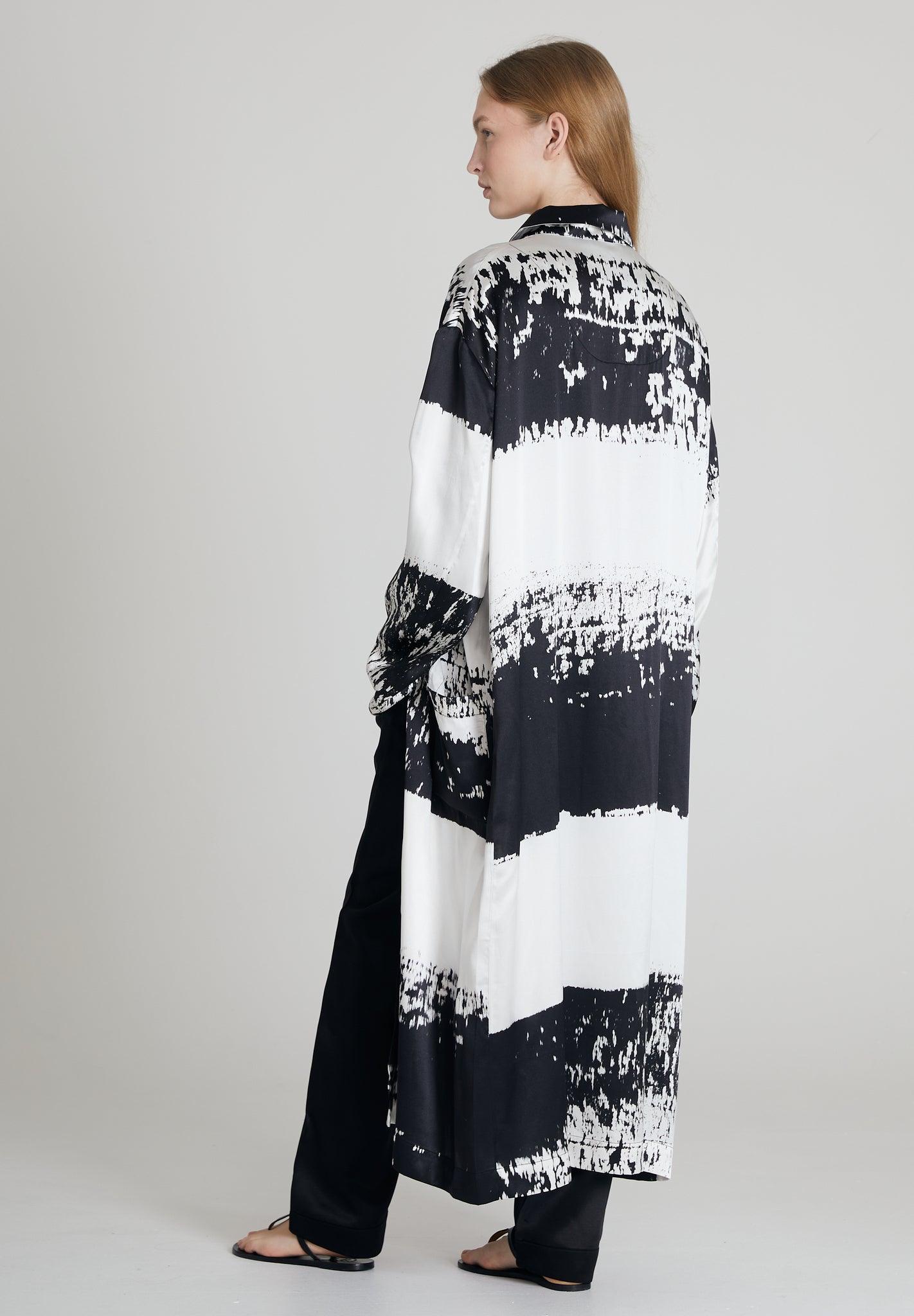Monochrome Stripe silk robe Women