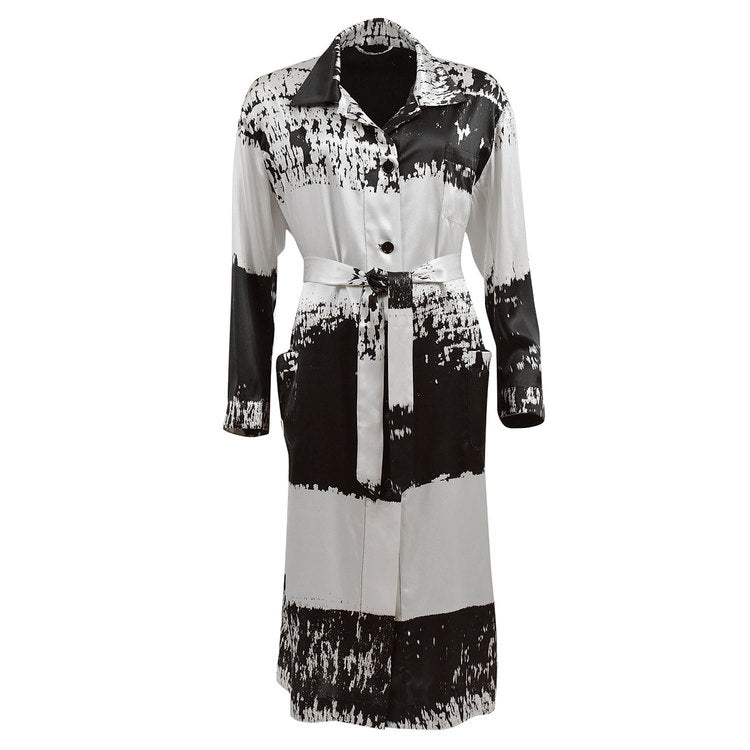 Monochrome Stripe silk robe Women